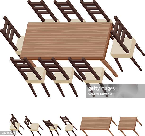 dining table and chairs - empty dining table stock illustrations