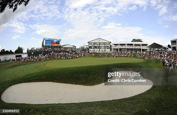 View of the 18th green green during the final round of the Dick’s Sporting Goods Open at En-Joie Golf Course on August 19, 2012 in Endicott, New York.