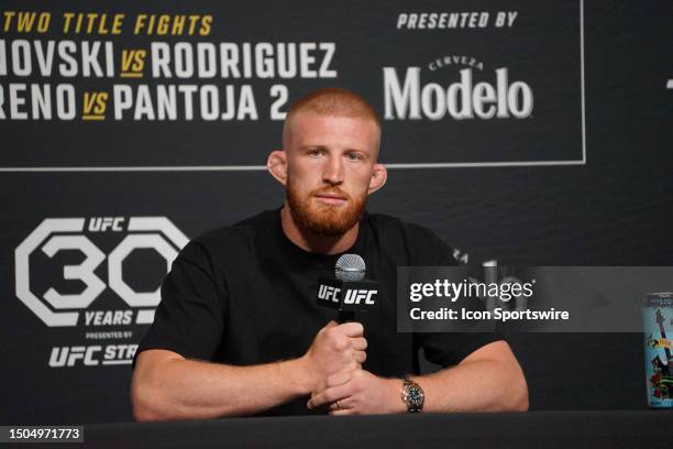 Bo Nickal speaks to the media at the UFC 290 Ultimate Media Day on July 5 at the UFC APEX in Las Vegas, NV.