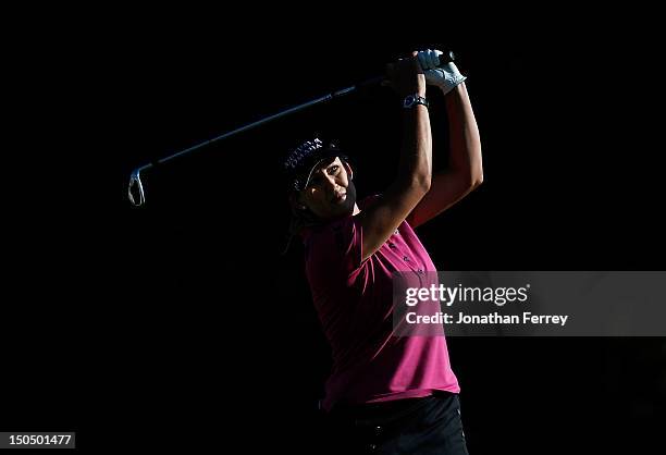 Cristie Kerr tees off on the 16th hole during the final round of the Safeway Classic at Pumpkin Ridge Golf Club on August 19, 2012 in North Plains,...