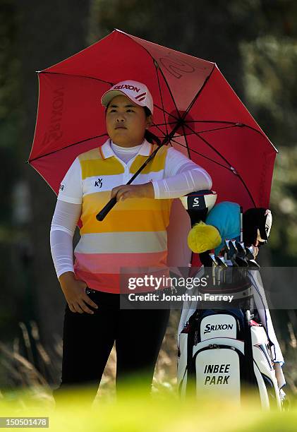 Inbee Park of South Korea waits to ees off on the 3rd hole during the final round of the Safeway Classic at Pumpkin Ridge Golf Club on August 19,...