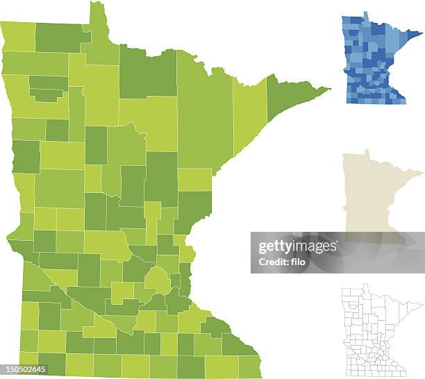 minnesota county karte - minnesota stock-grafiken, -clipart, -cartoons und -symbole