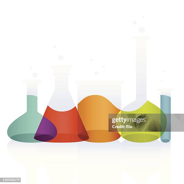 colorful flasks - measuring cylinder stock illustrations
