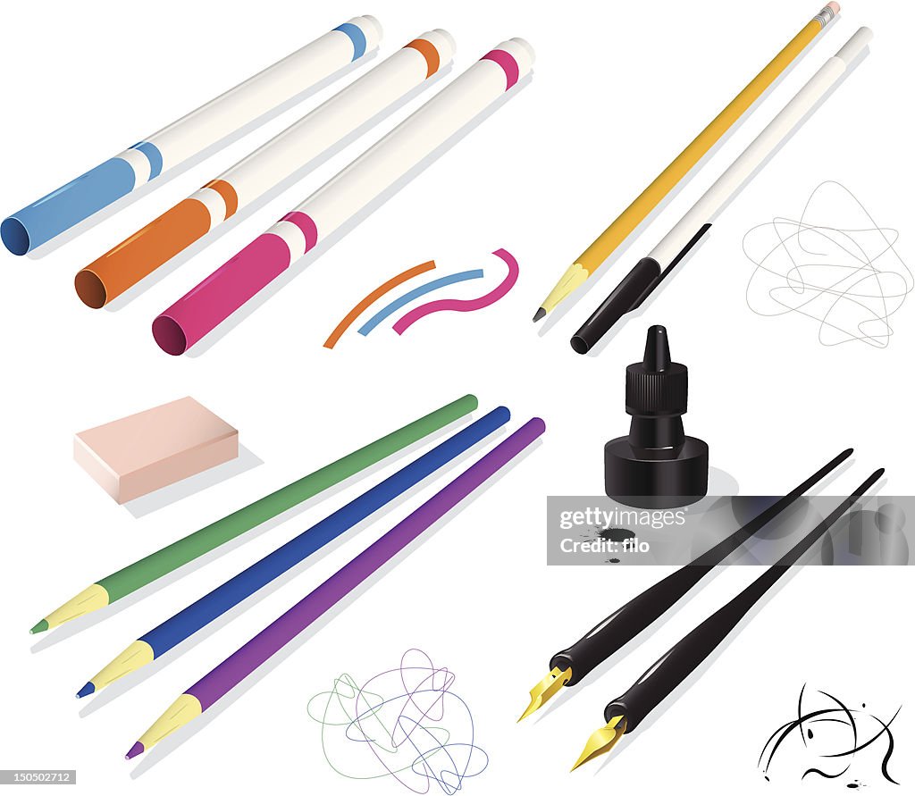 Vector Ink Tools Drawing And Writing Tools Vector High-Res Vector Graphic - Getty Images