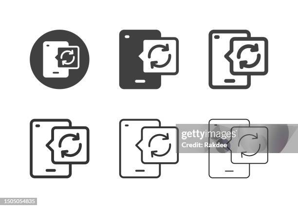 mobile phone updating icons - multi series - software as a service stock illustrations