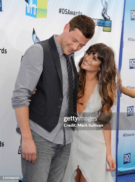 Actors Cory Monteith and Lea Michele arrive for the 2012 Do Something Awards on August 19, 2012 in Santa Monica, California.