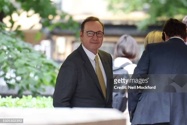 Kevin Spacey arrives at Southwark Crown Court on June 30, 2023 in London, England. The Oscar-winning U.S. Actor is charged with 12 counts of sexually...
