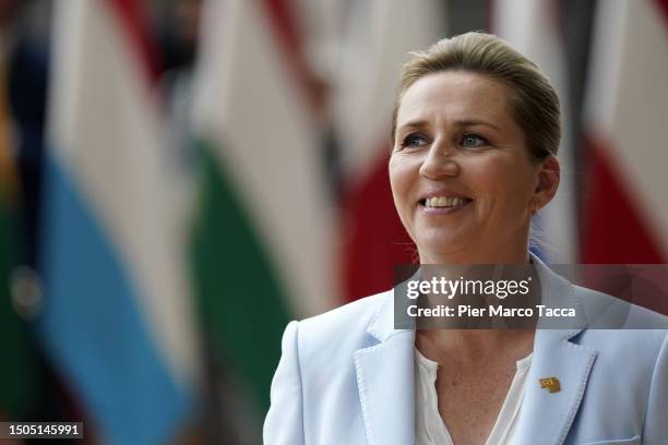 Mette Frederiksen Prime Minister of Denmark arrives at the European Council on June 29, 2023 in Brussels, Belgium. European Union leaders met for a...