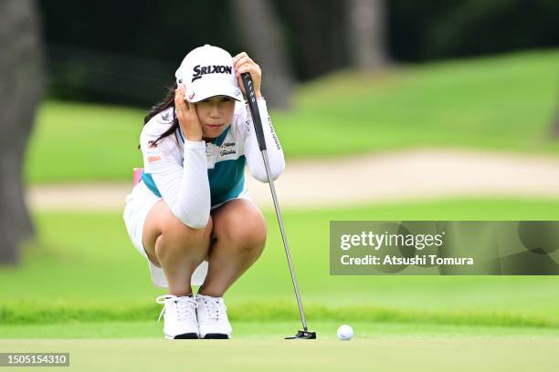 Nana Suganuma of Japan lines up a putt on the 10th green during the second round of SHISEIDO Ladies Open at Totsuka Country Club on June 30, 2023 in...
