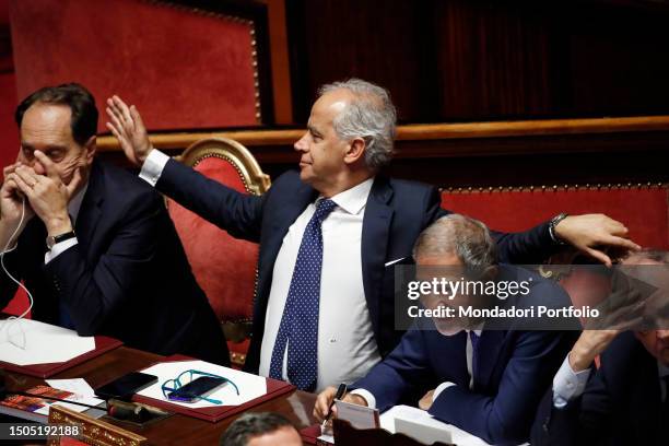 The Minister for Relations with Parliament Luca Ciriani, the Italian Minister of the Interior Matteo Piantedosi and the Minister for Civil Protection...