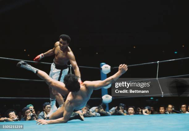 The Wrestling-Boxing Exhibition Fight between Muhammad Ali and Japanese wrestler Antonio Inoki at the Nippon Budokan Arena in Tokyo, Japan, June 26th...