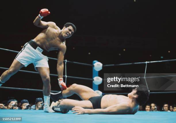 The Wrestling-Boxing Exhibition Fight between Muhammad Ali and Japanese wrestler Antonio Inoki at the Nippon Budokan Arena in Tokyo, Japan, June 26th...