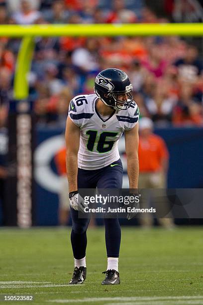 Wide receiver Kris Durham of the Seattle Seahawks in action against the Denver Broncos at Sports Authority Field Field at Mile High on August 18,...