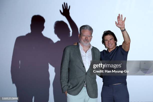 Actor Tom Cruise and director Christopher McQuarrie attend a Press Conference of the Korea Premiere of "Mission: Impossible - Dead Reckoning Part...