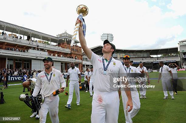 South Africa captain Graeme Smith celebrates with the ICC World Test mace after winning the 3rd Investec Test match between England and South Africa...