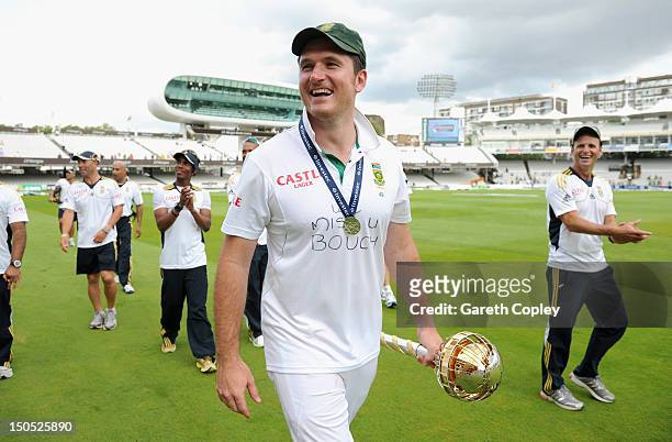 South Africa captain Graeme Smith celebrates with the ICC World Test mace after winning the 3rd Investec Test match between England and South Africa...