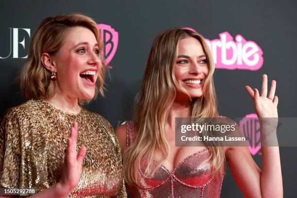 Greta Gerwig and Margot Robbie attend the "Barbie" Celebration Party at Museum of Contemporary Art on June 30, 2023 in Sydney, Australia. "Barbie",...