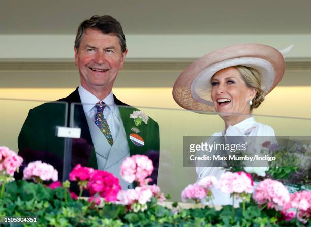 Vice Admiral Sir Timothy Laurence and Sophie, Duchess of Edinburgh watch the racing on day 2 of Royal Ascot 2023 at Ascot Racecourse on June 21, 2023...