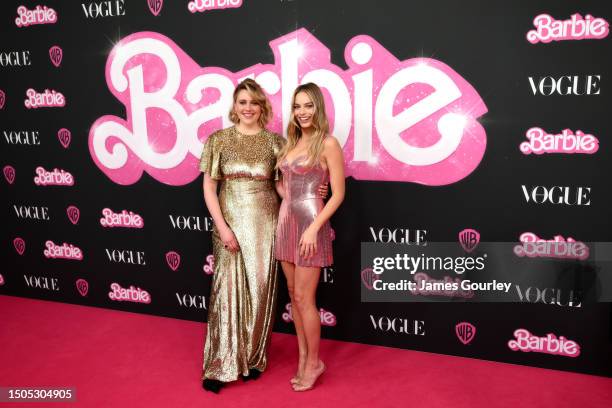 Greta Gerwig and Margot Robbie attend the "Barbie" Celebration Party at Museum of Contemporary Art on June 30, 2023 in Sydney, Australia. "Barbie",...