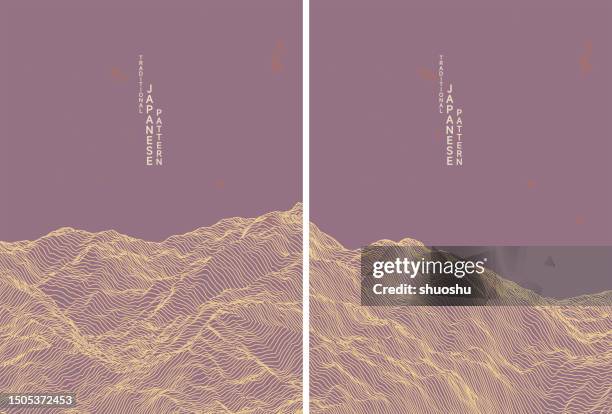 abstract oriental style traditional japanese wave line landscape pattern background - japanese wave stock illustrations