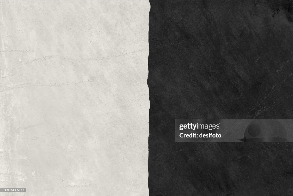 Horizontaler leerer leerer, grob strukturierter, schwarz-weißer, geteilter oder halbierter Schiefer- oder Tafelvektorhintergrund mit ungleichmäßigem Retro-Grunge-Pinselstrich, vertikaler Aufteilung in fünfzig, fünfzig oder halb