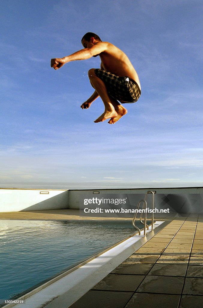 High jump into pool