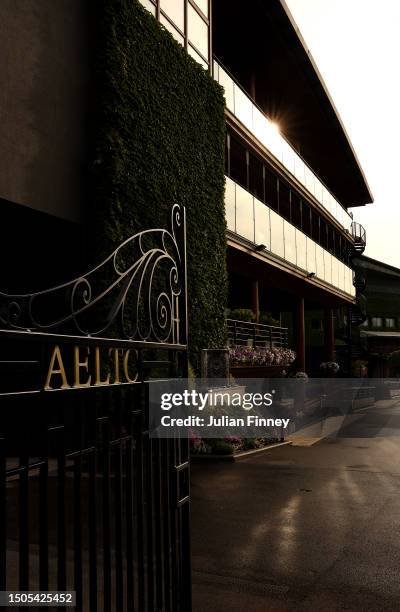 The entrance gate is seen ahead of The Championships Wimbledon 2023 at All England Lawn Tennis and Croquet Club on June 30, 2023 in London, England.