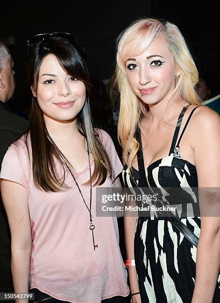 Actress Miranda Cosgrove and Caterina Baraja attend Alanis Morissette "Havoc and Bright Lights" Listening Party Hosted by Sonos and Target at Sonos...