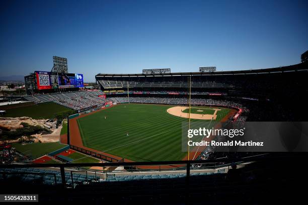 General view of play between the Chicago White Sox and the Los Angeles Angels at Angel Stadium of Anaheim on June 29, 2023 in Anaheim, California.