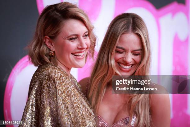 Greta Gerwig and Margot Robbie attend the "Barbie" Celebration Party at Museum of Contemporary Art on June 30, 2023 in Sydney, Australia. "Barbie",...