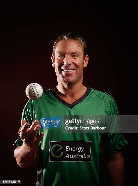 Shane Warne of the Stars poses after being unveiled as the team captain during a Melbourne Stars team announcement at Monash University on August 21,...