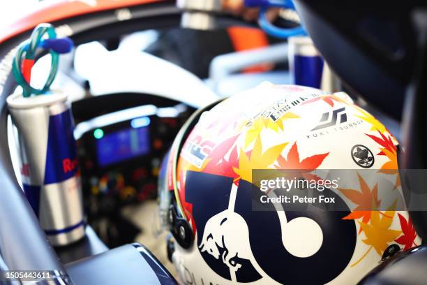 Yuki Tsunoda of Japan and Scuderia AlphaTauri prepares to drive in the garage during practice ahead of the F1 Grand Prix of Austria at Red Bull Ring...