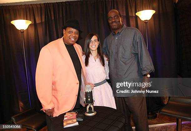 Radio personality Jeff Foxx, singer Jill Criscuolo and radio personality Fred Mills visit "The Jeff Foxx Radio Show" on August 20, 2012 in West...