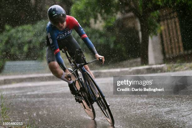 Cecilie Uttrup Ludwig of Denmark and Team FDJ - Suez sprints during the 34th Giro d'Italia Donne 2023, Stage 1 a 4.4km individual time trial from...