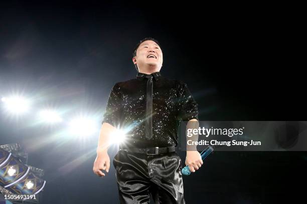 Singer PSY performs on stage during his "Soak Show SUMMER SWAG 2023" on June 30, 2023 in Seoul, South Korea.