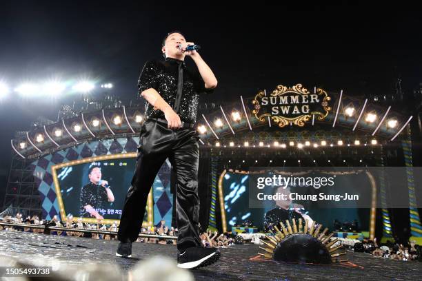 Singer PSY performs on stage during his "Soak Show SUMMER SWAG 2023" on June 30, 2023 in Seoul, South Korea.