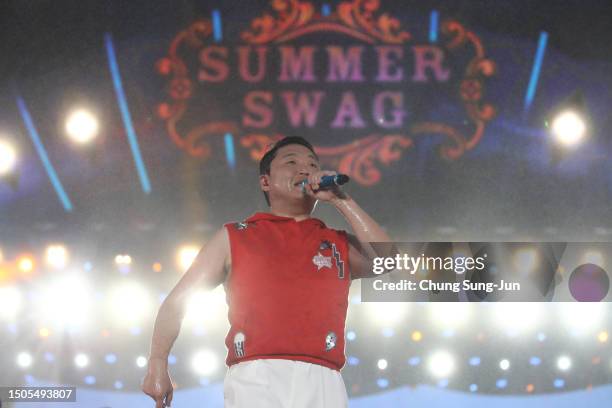 Singer PSY performs on stage during his "Soak Show SUMMER SWAG 2023" on June 30, 2023 in Seoul, South Korea.