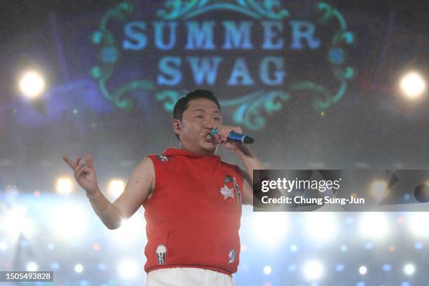 Singer PSY performs on stage during his "Soak Show SUMMER SWAG 2023" on June 30, 2023 in Seoul, South Korea.