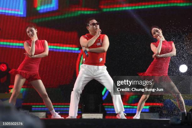 Singer PSY performs on stage during his "Soak Show SUMMER SWAG 2023" on June 30, 2023 in Seoul, South Korea.