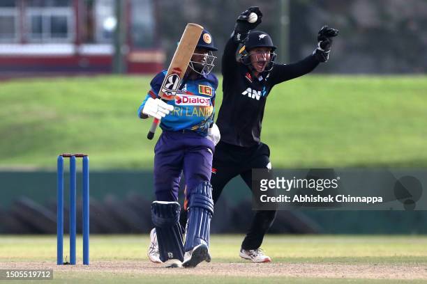 Bernadine Bezuidenhout of New Zealand successfully claims a catch during the second One Day International match between Sri Lanka and New Zealand...