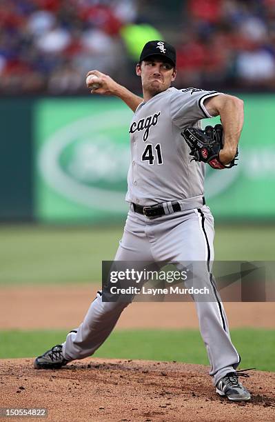 Philip Humber of the Chicago White Sox pitches against the Texas Rangers against the on July 28, 2012 at the Rangers Ballpark in Arlington in...