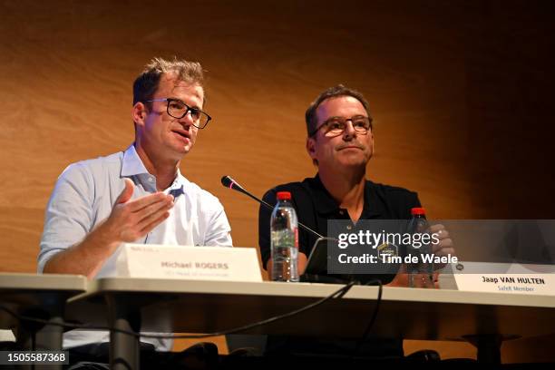 Michael Rogers of Australia ex-cyclist and Jaap Van Hulten on The Netherlands COO of Team Jumbo - Visma and Safer member during the UCI Safety press...