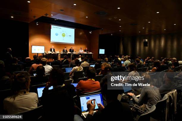 Richard Plugge of Netherlands Team manager Jumbo - Visma and AIGCP President, David Lappartient of France UCI President, Christian Prudhomme of...