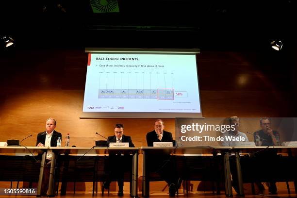 Richard Plugge of Netherlands Team manager Jumbo - Visma and AIGCP President, David Lappartient of France UCI President, Christian Prudhomme of...