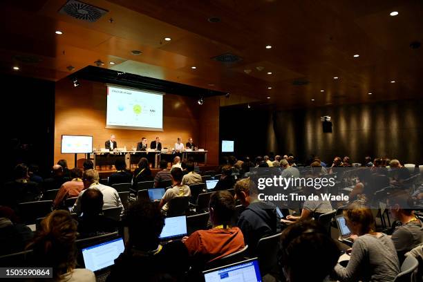 Richard Plugge of Netherlands Team manager Jumbo - Visma and AIGCP President, David Lappartient of France UCI President, Christian Prudhomme of...