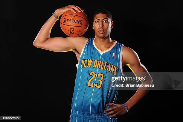 Anthony Davis of the New Orleans Hornets poses for a portrait during the 2012 NBA rookie photo shoot on August 21, 2012 at the MSG Training Facility...