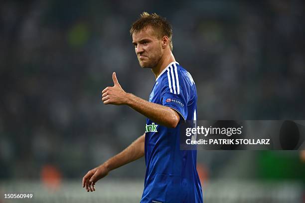 Kyiv´s midfielder Andriy Yarmolenko reacts during the Champions League Play-off round 1 st leg football match Borussia Moenchengladbach vs FC Dynamo...