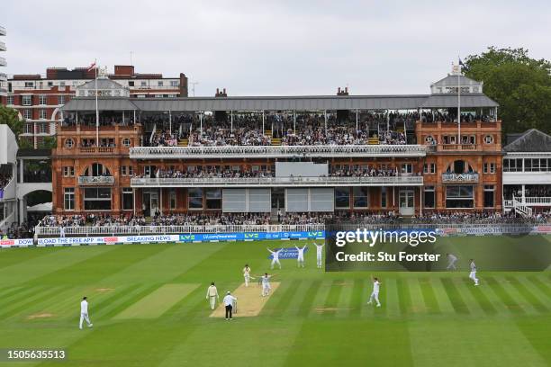 General view inside the stadium as Josh Tongue of England celebrates after dismissing David Warner of Australia during Day Three of the LV= Insurance...