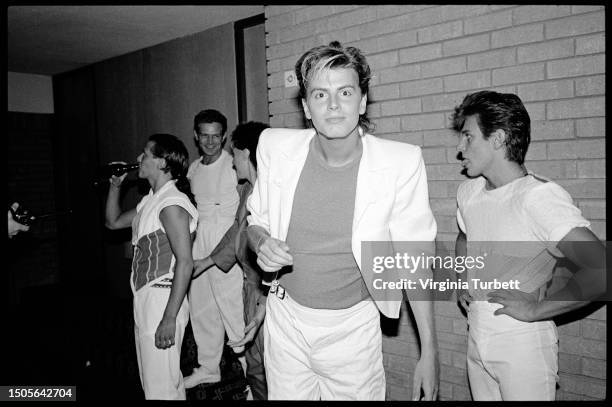 John Taylor of Duran Duran backstage at Aston Villa FC Stadium, July 1983.