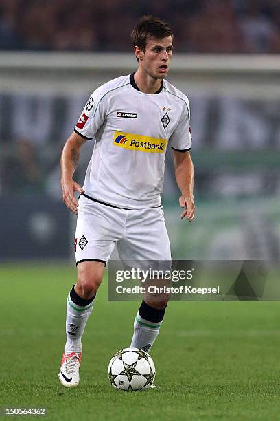 Havard Nordtveit of Moenchengladbach runs with the ball during the UEFA Champions League play-off first leg match between Borussia Moenchengladbach...